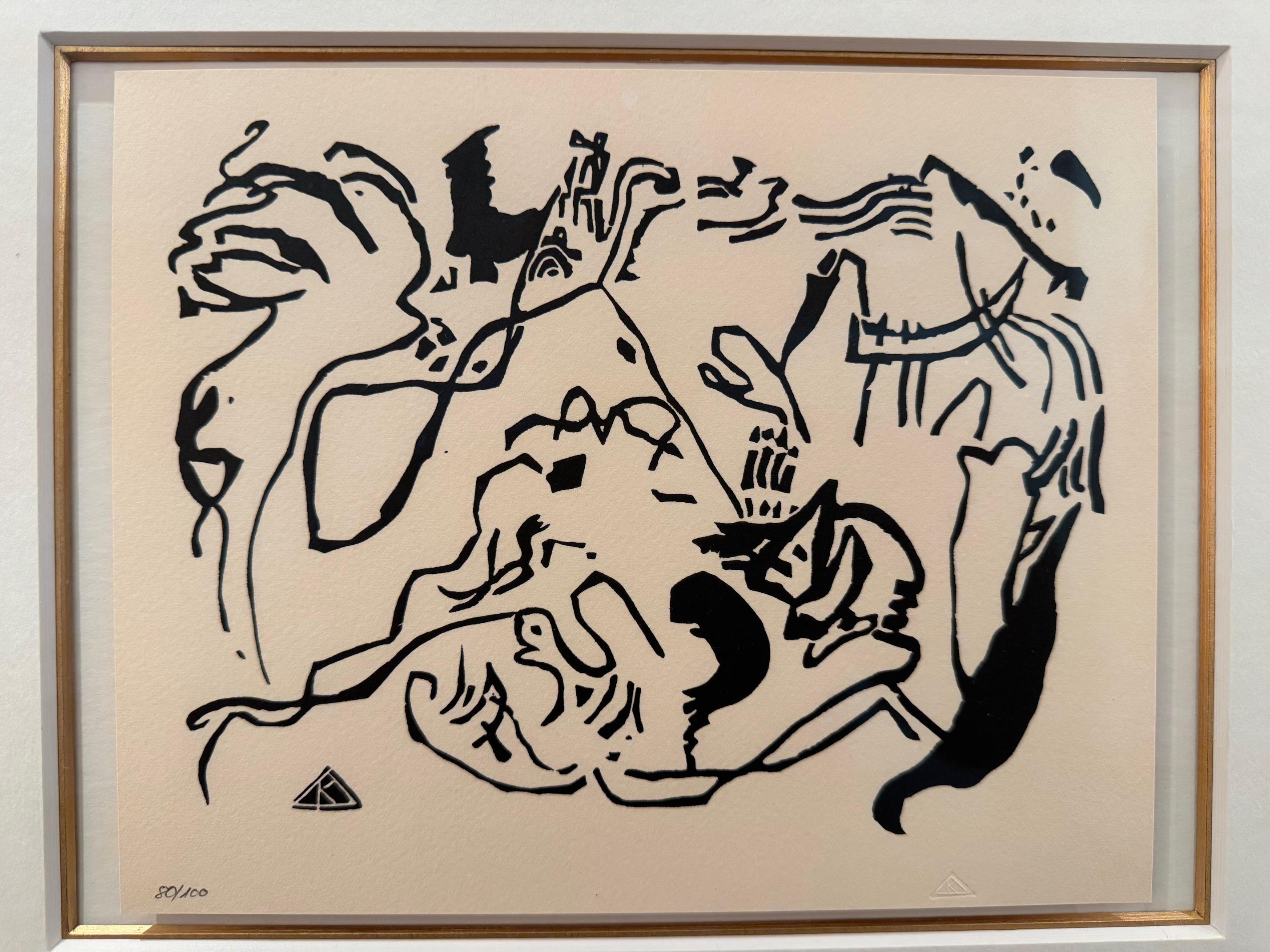 Regards sur le passé -Kandinsky original wood engraving abstract expressionist - Abstract Expressionist Print by Wassily Kandinsky