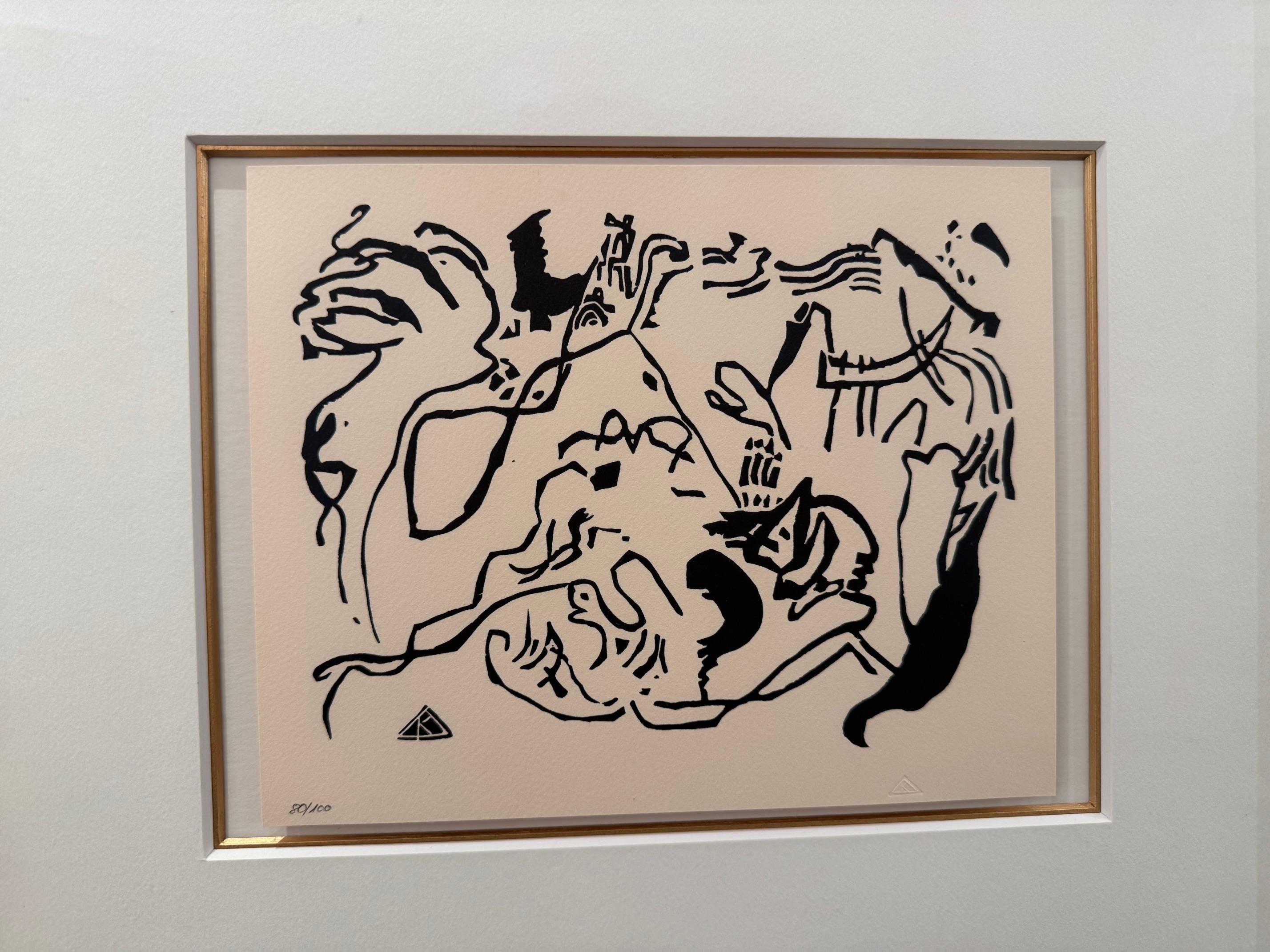 Regards sur le passé -Kandinsky original wood engraving abstract expressionist For Sale 5