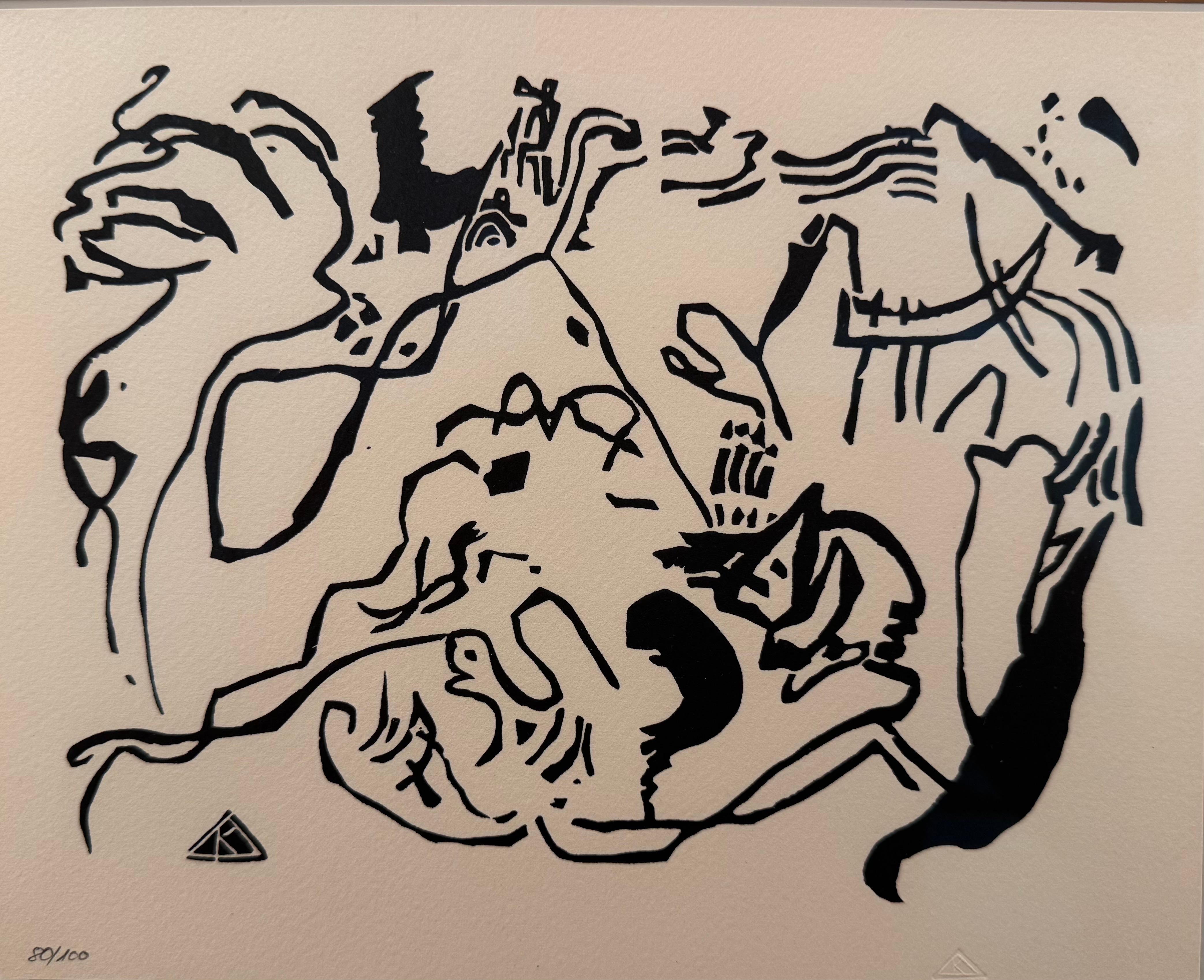 Regards sur le passé -Kandinsky original wood engraving abstract expressionist - Print by Wassily Kandinsky