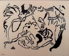 Regards sur le passé -Kandinsky original wood engraving abstract expressionist