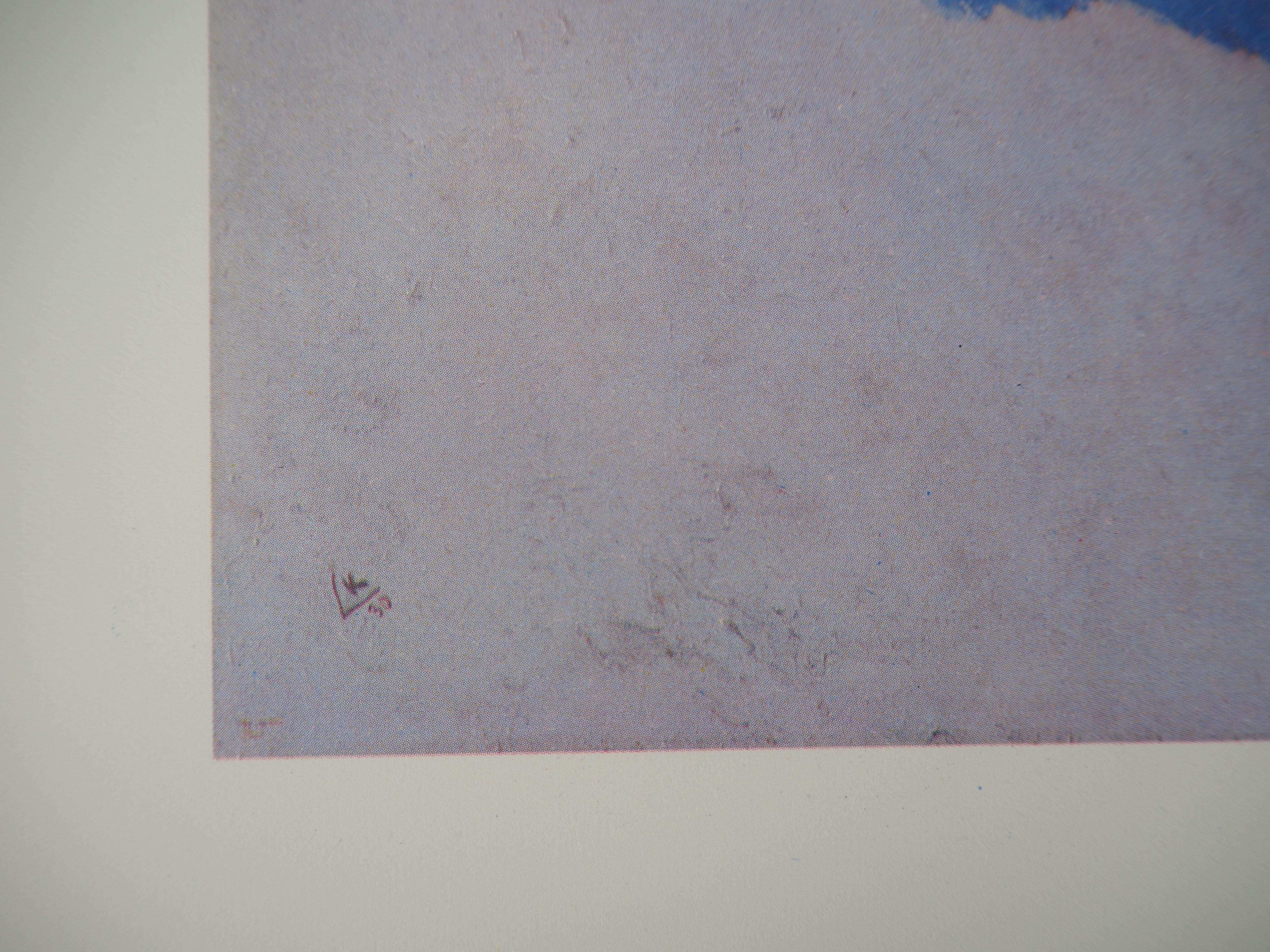 Paesaggio urbano surrealista in blu - Eliografia su pergamena - Print Astratto di Wassily Kandinsky