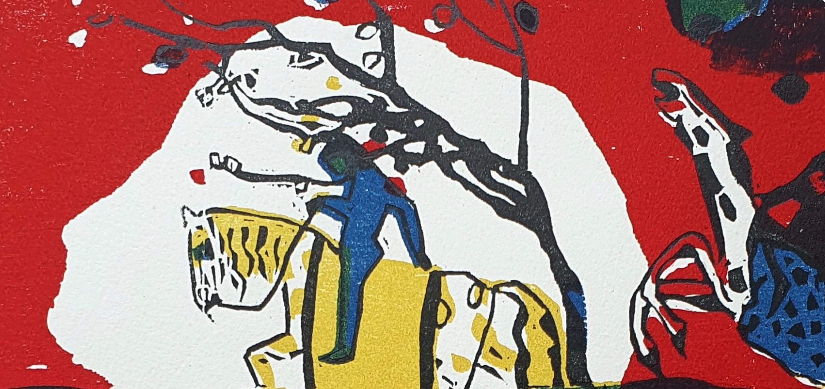 Zwei Reiter vor Rot (Röthel 95), Société internationale d'art XXe siècle - Abstract Print Rosso di Wassily Kandinsky