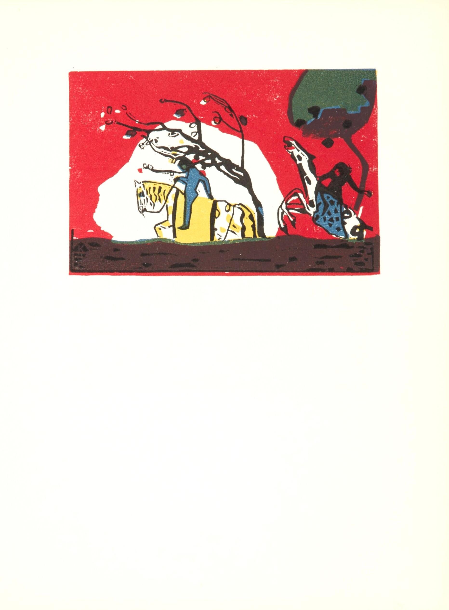Xilografia su carta vélin. Formato carta: 12,4 x 9,65 pollici. Iscrizione: Firmato in blocco e non numerato, come emesso. Riferimenti al catalogo ragionato: Wassily Kandinsky e Hans Konrad Röthel. Kandinsky: Das Graphische Werk. Verlag M. Dumont