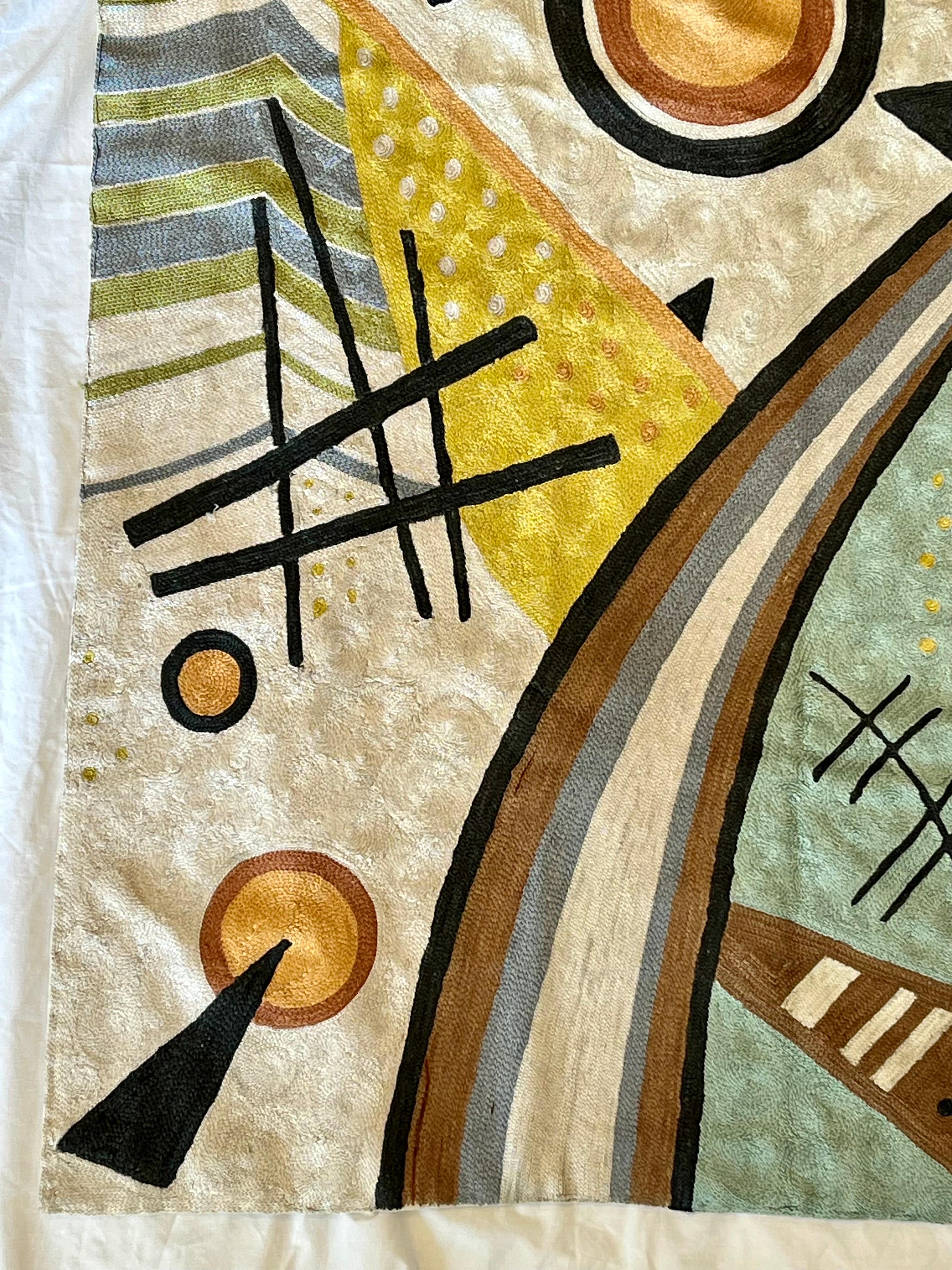 Hand-Woven Wassily Kandinsky Style Silk Chain Stitch Embroidery Abstract Carpet Weaving