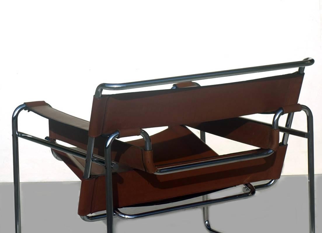 italien Fauteuil en cuir marron « Wassily » de Gavina Bauhaus Design, années 1960