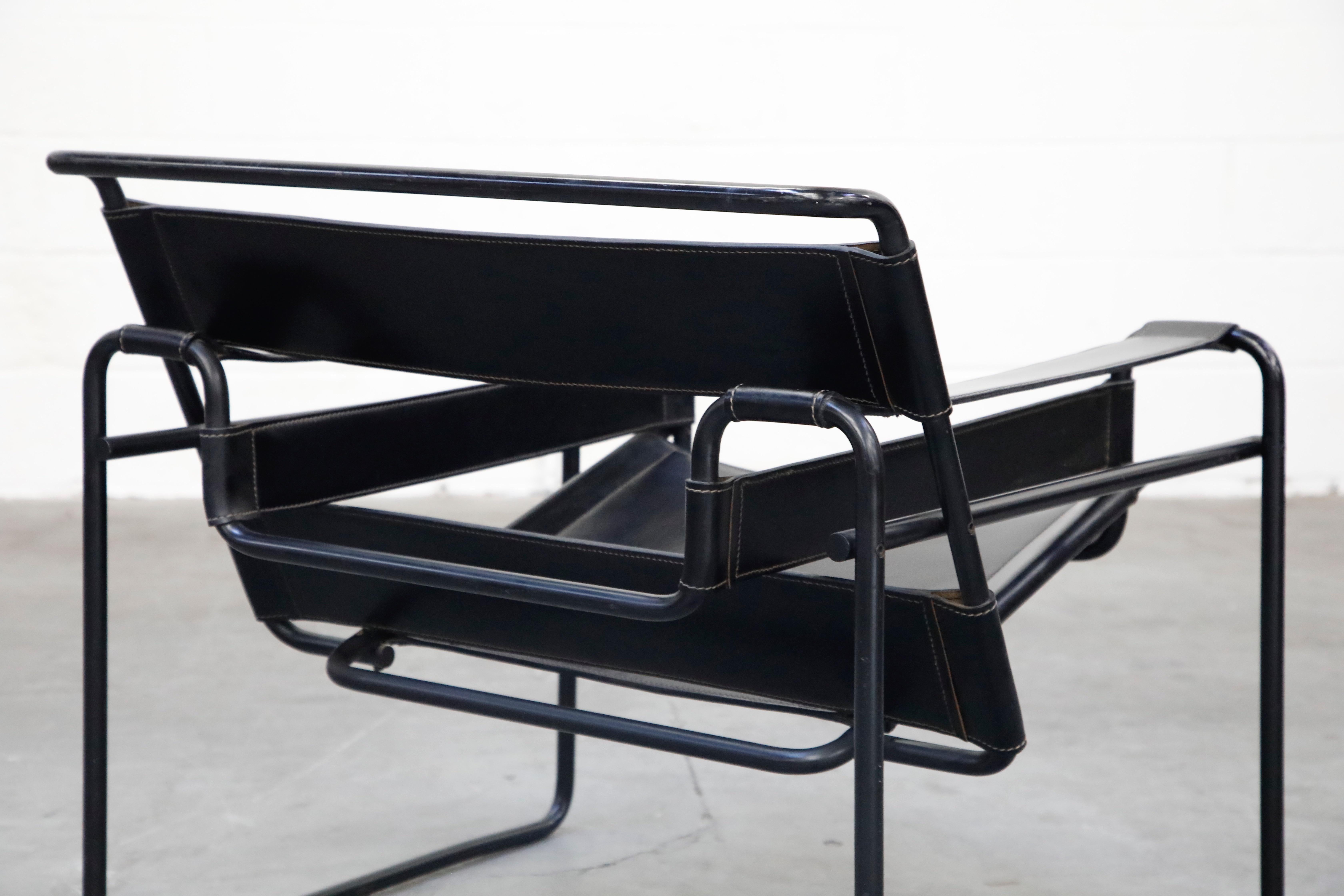 'Wassily' Marcel Breuer for Knoll, Rare Black on Black Leather Lounge Chair 6