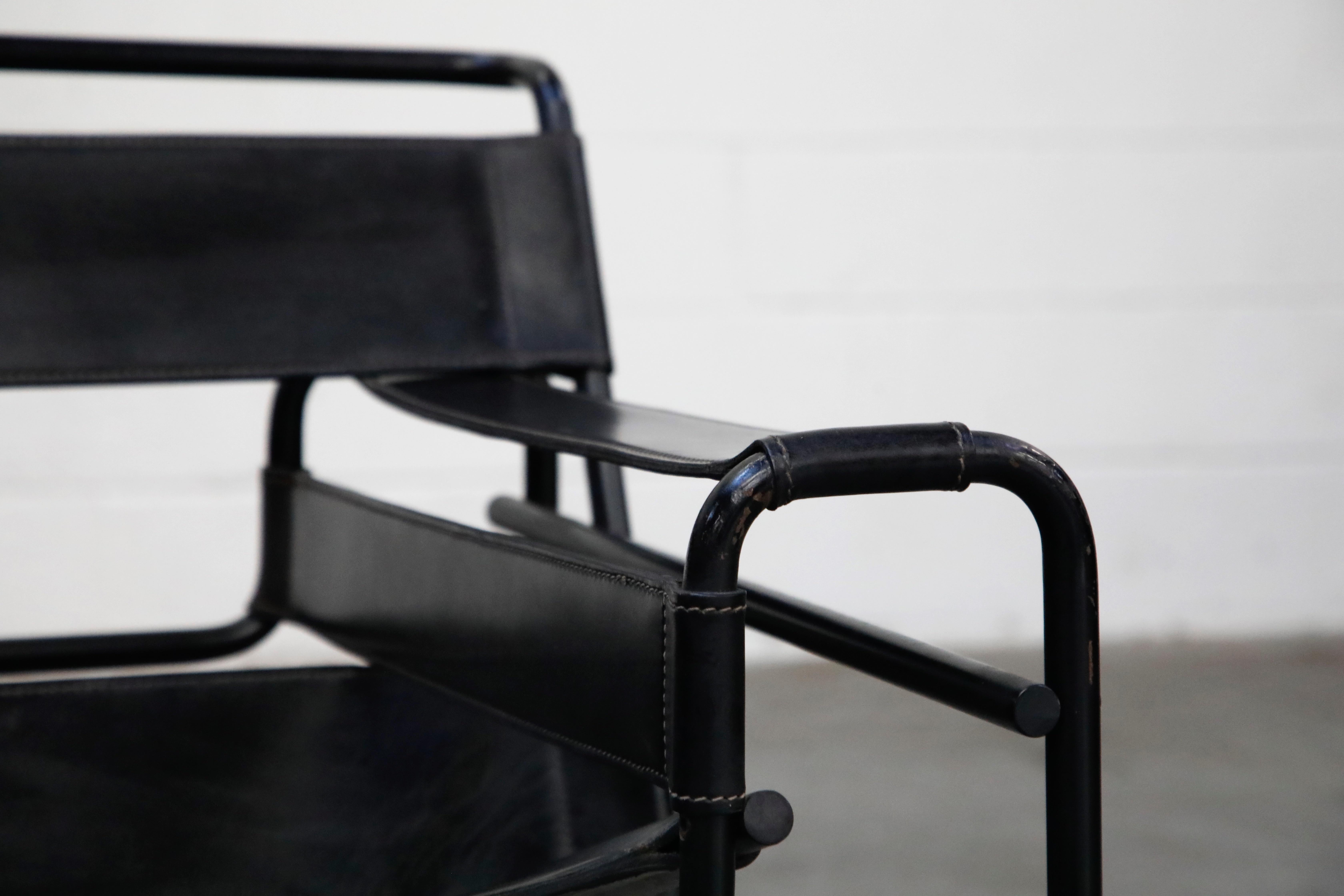 'Wassily' Marcel Breuer for Knoll, Rare Black on Black Leather Lounge Chair 10