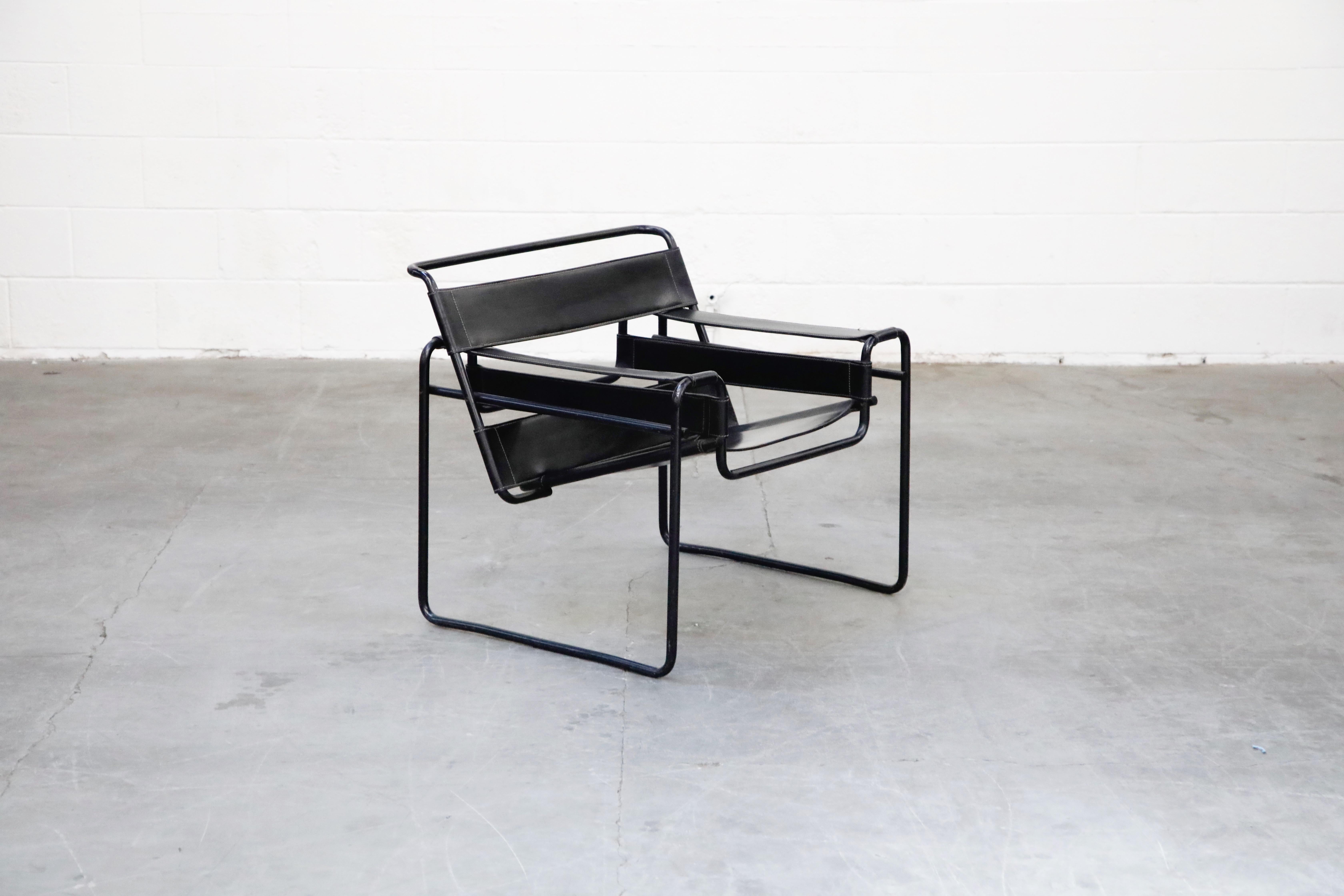 Bauhaus 'Wassily' Marcel Breuer for Knoll, Rare Black on Black Leather Lounge Chair