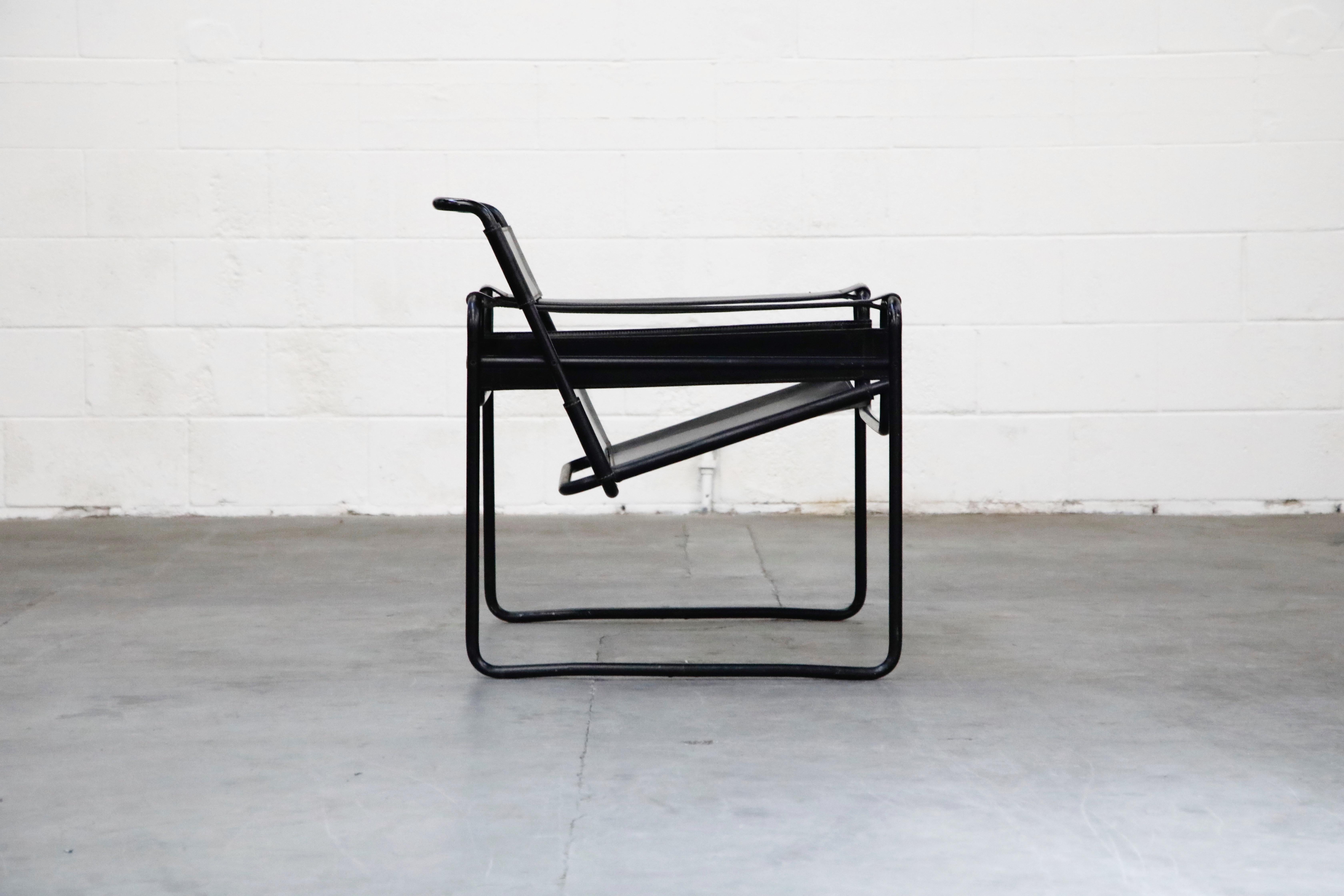 American 'Wassily' Marcel Breuer for Knoll, Rare Black on Black Leather Lounge Chair