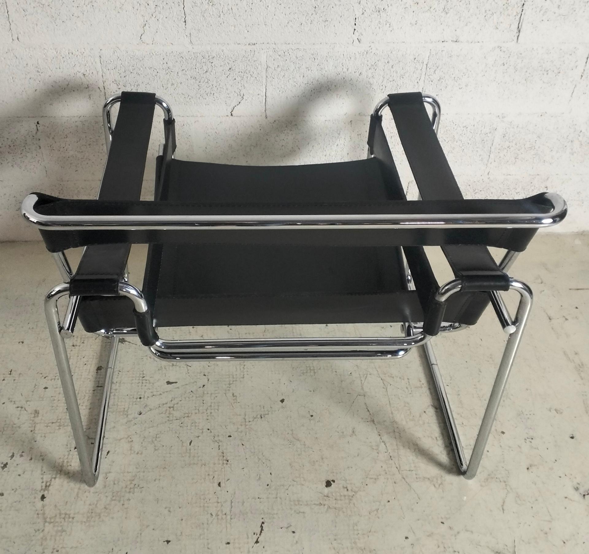 Wassily Sessel aus verchromtem Stahl und Leder von Marcel Breuer für Gavina 60er Jahre im Angebot 6