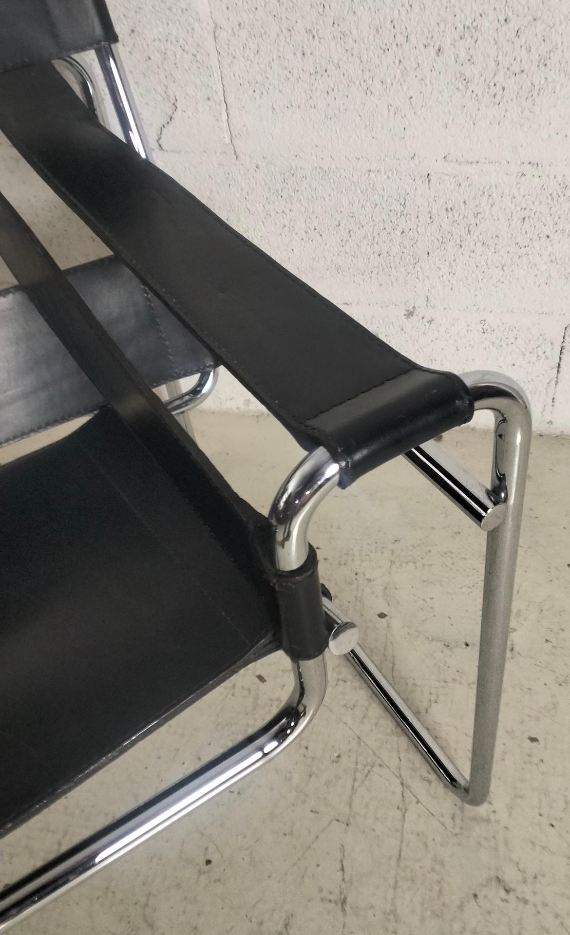 Wassily Sessel aus verchromtem Stahl und Leder von Marcel Breuer für Gavina 60er Jahre im Angebot 3