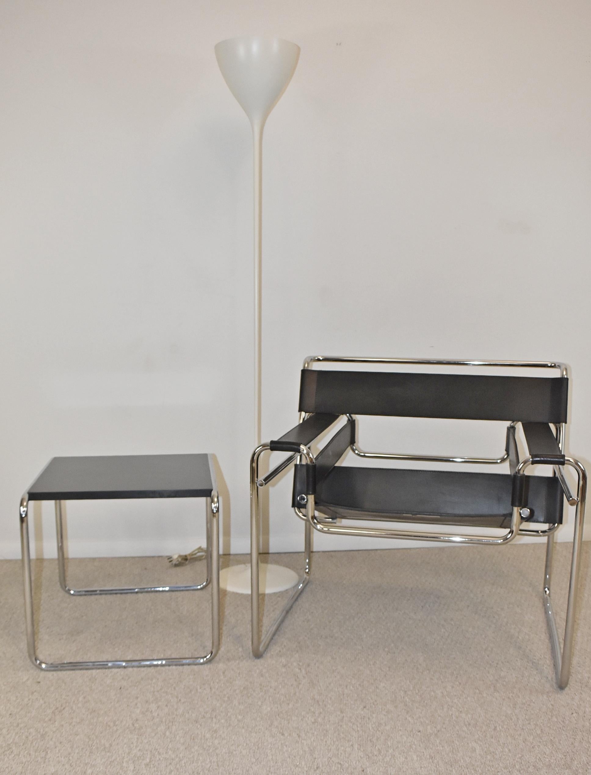 20th Century Wassily Style Chair by Marcel Breuer-Knoll Studio- Black Leather/Chrome Armchair