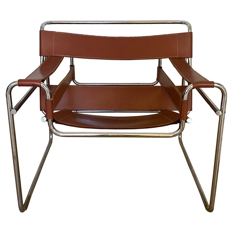 Chaise de style Wassily par Marcel Breuer-Knoll Studio, Fauteuil en  cuir/chrome brun En vente sur 1stDibs | fauteuil breuer