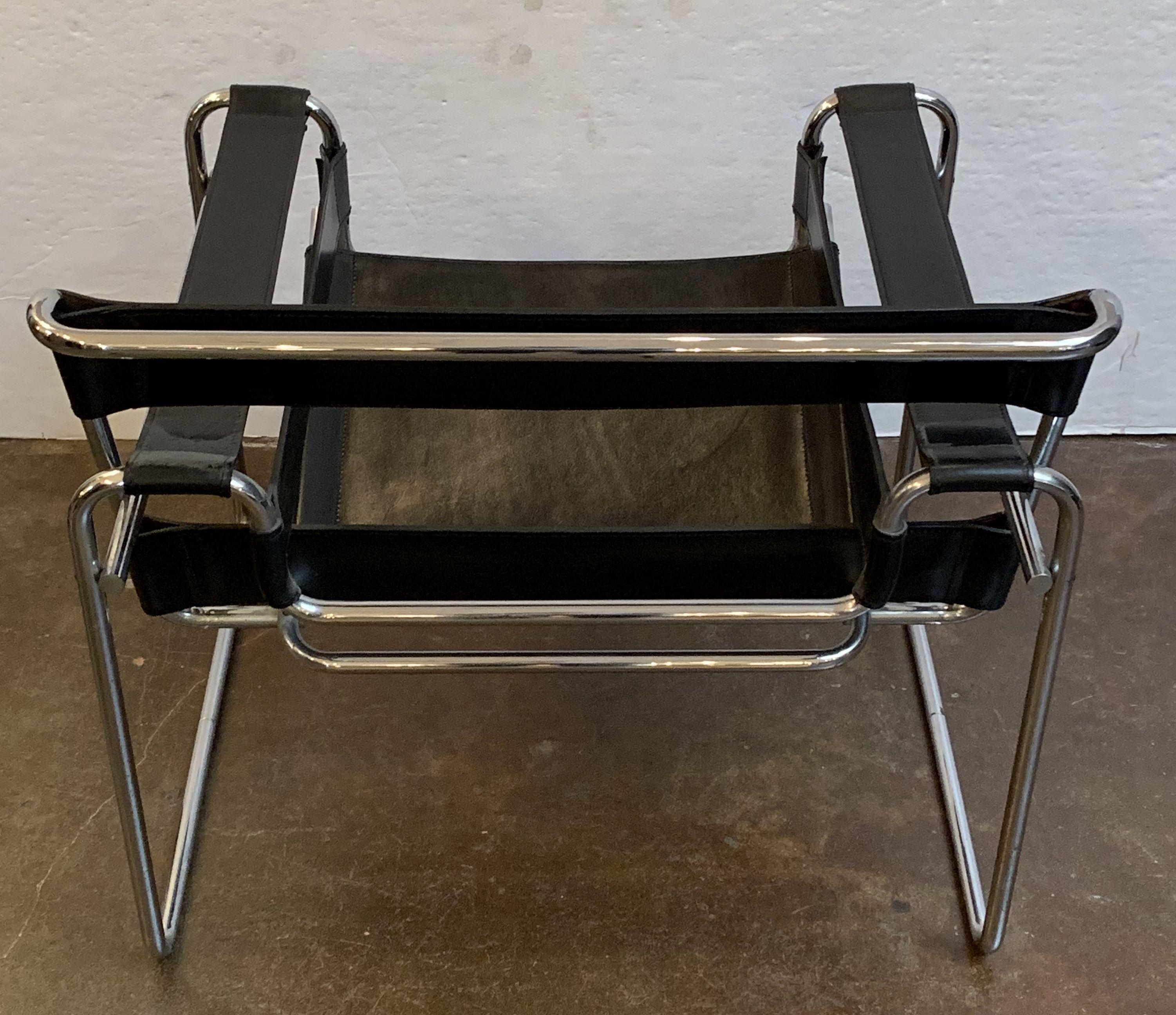Metal Wassily Style Leather Chair in the Manner of Marcel Breuer For Sale