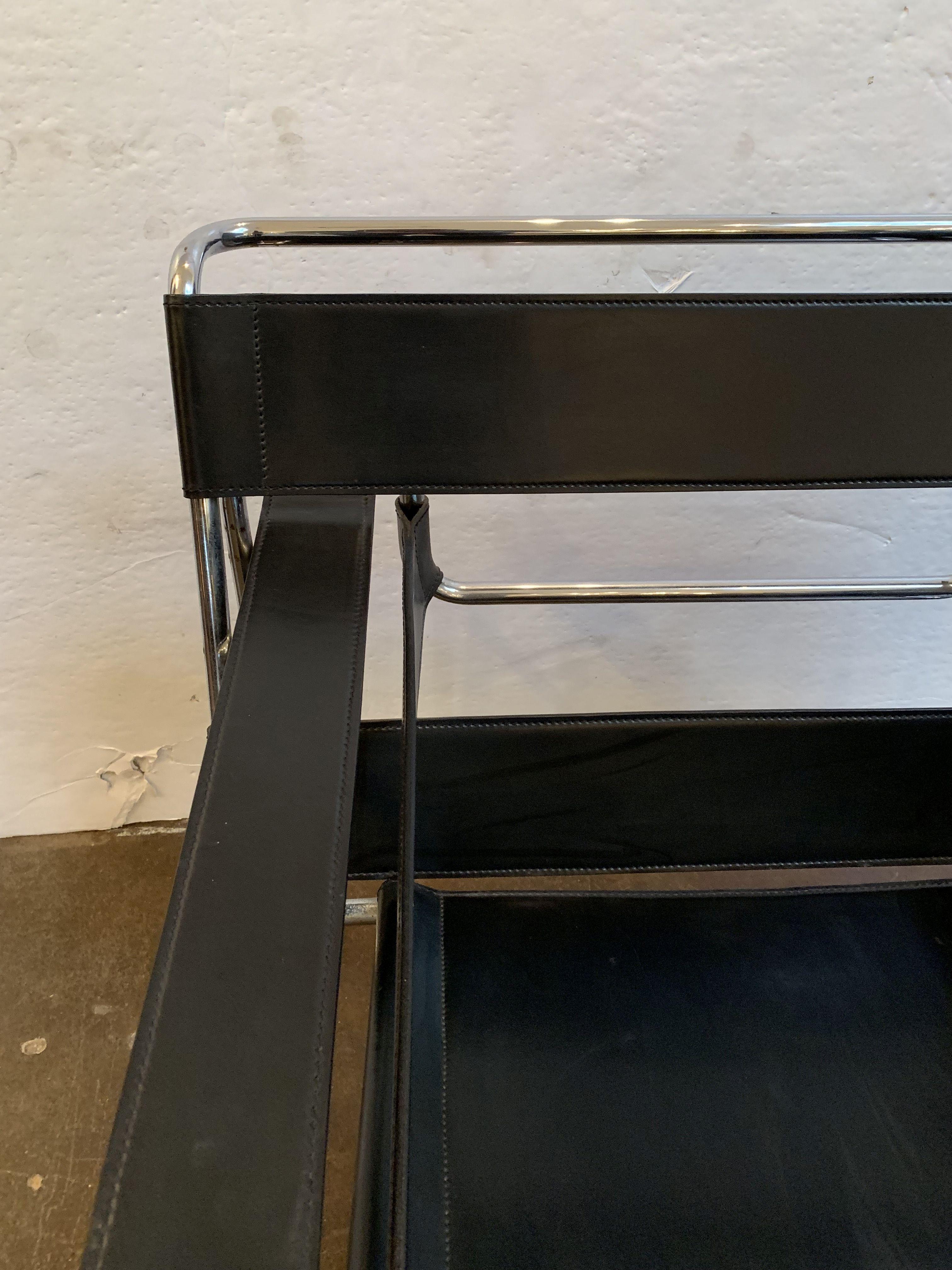 Wassily Style Leather Chair in the Manner of Marcel Breuer For Sale 3