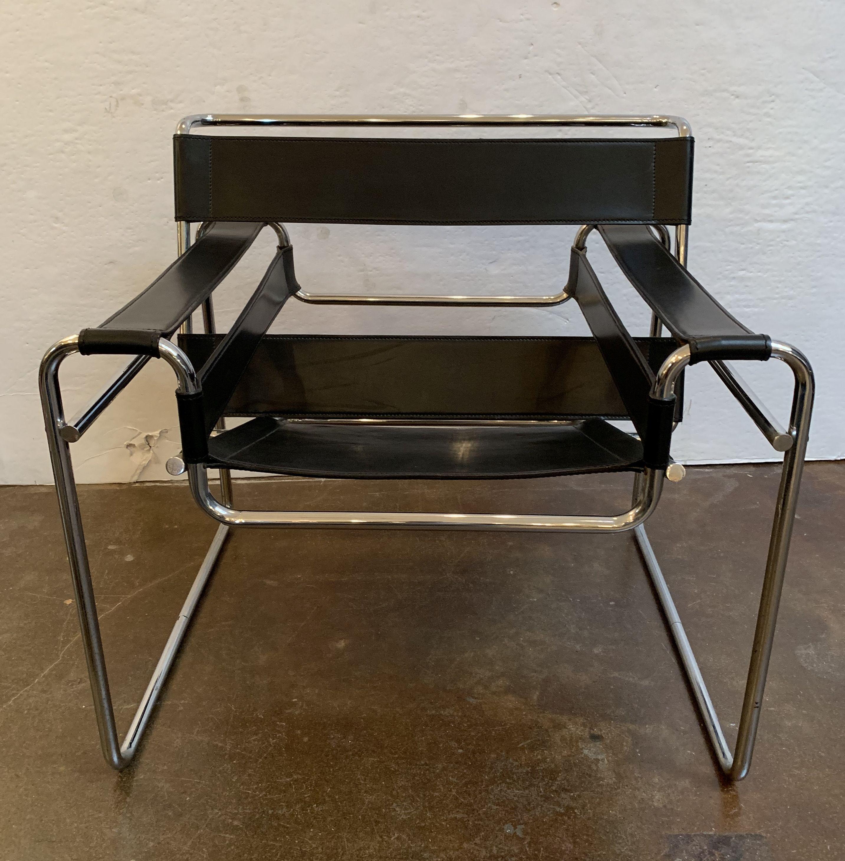 Wassily Style Leather Chair in the Manner of Marcel Breuer For Sale 6