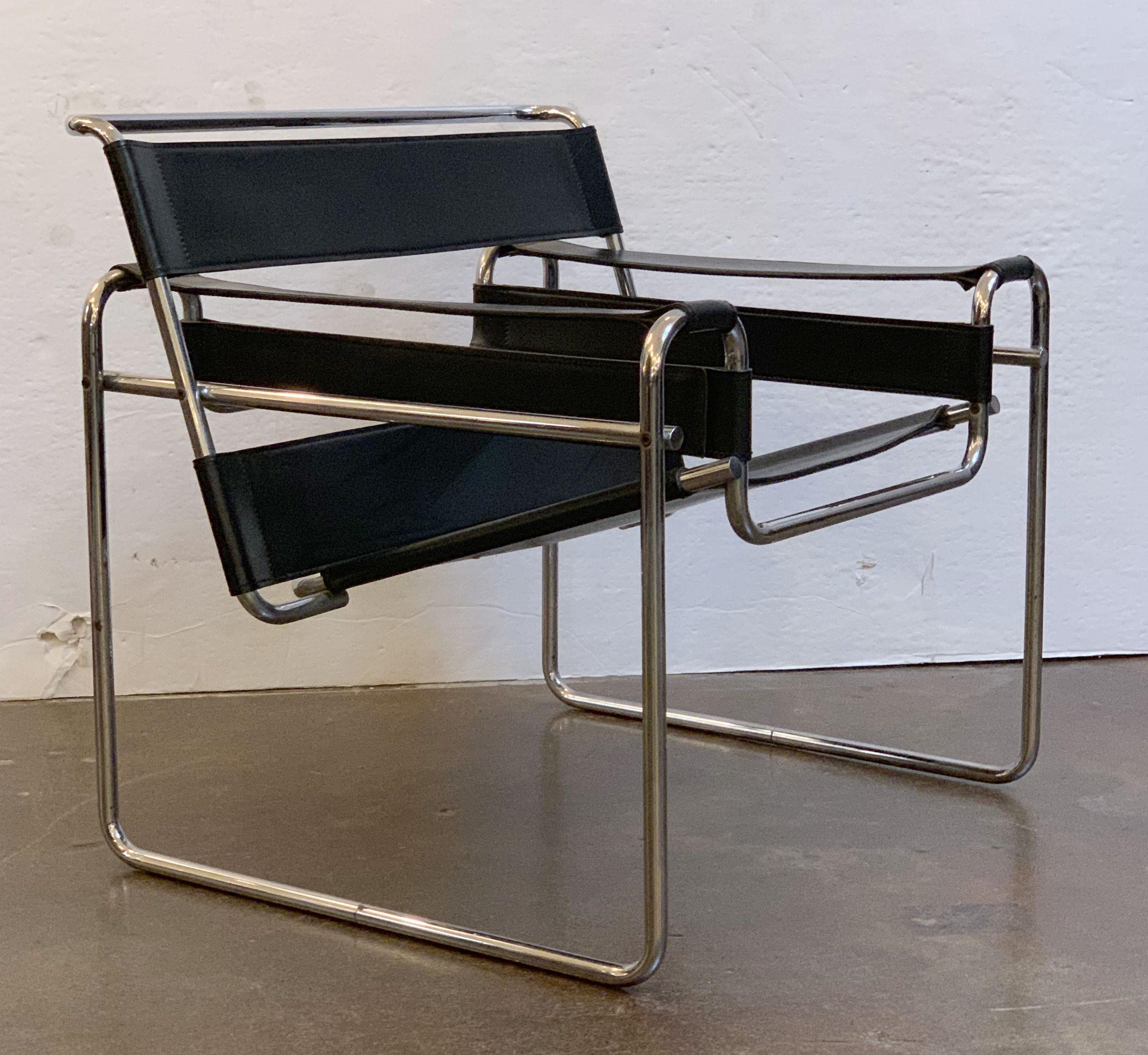 Modern Wassily Style Leather Chair in the Manner of Marcel Breuer For Sale
