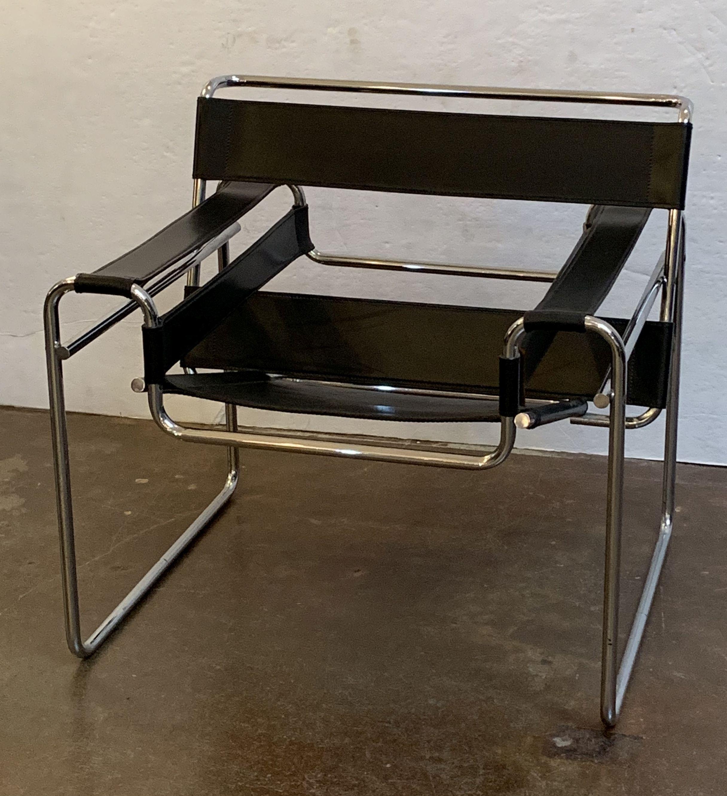 French Wassily Style Leather Chair in the Manner of Marcel Breuer For Sale