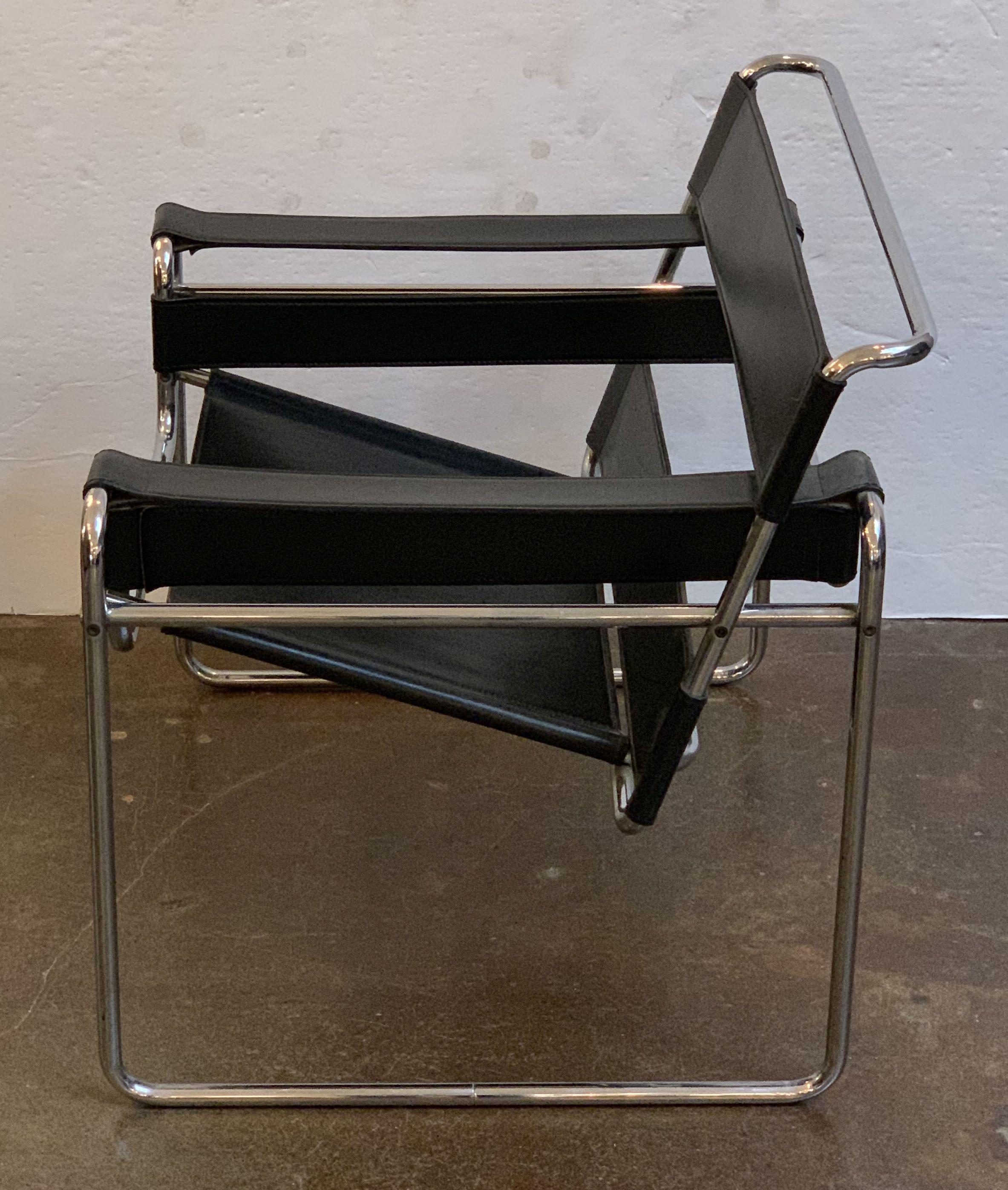 Wassily Style Leather Chair in the Manner of Marcel Breuer In Good Condition For Sale In Austin, TX