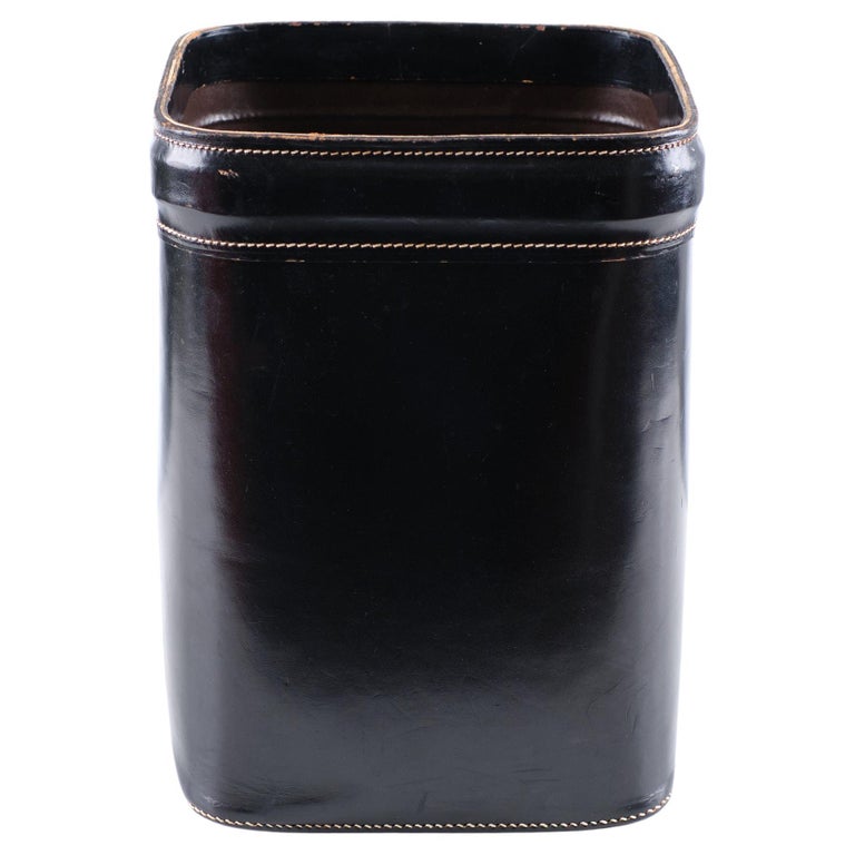 Waste Basket Black Stich Leather 1950s France For Sale at 1stDibs