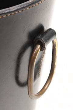 Waste Bin in Patinated Leather and Brass. Made for Illums Bolighus, 1950s