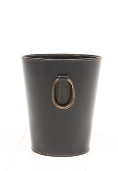 Waste Bin in Patinated Leather and Brass, Made for Illums Bolighus, 1950s