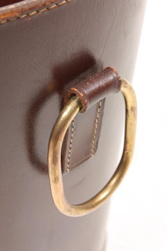 Waste Bin in Patinated Leather and Brass. Made for Illums Bolighus, 1950s