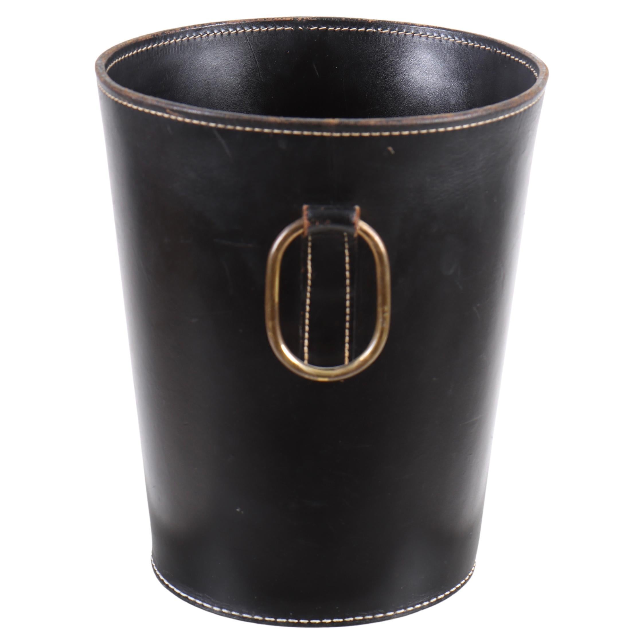 Waste Bin in Patinated Leather, Illums Bolighus, 1950s, Dainsh Midcentury For Sale