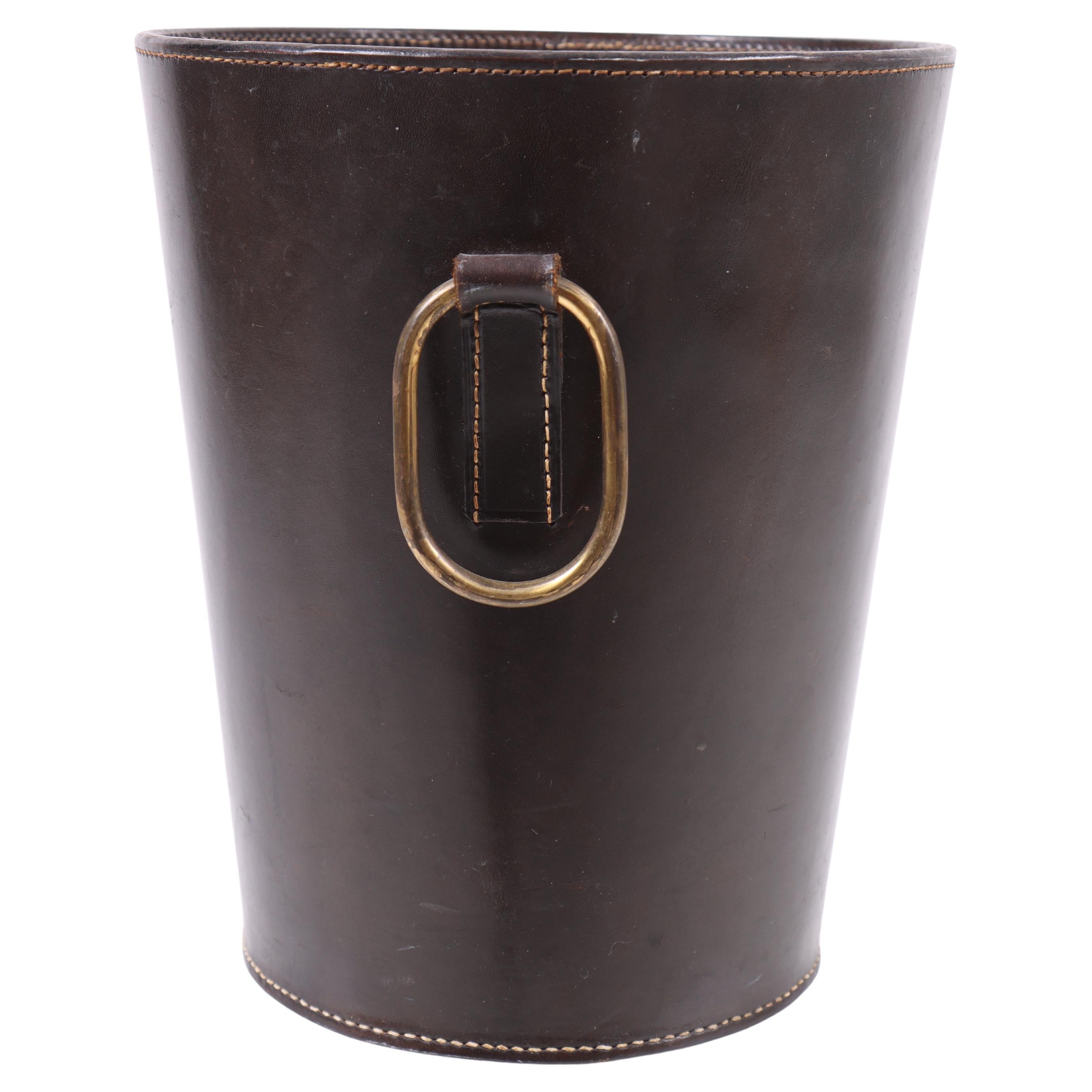 Waste Bin in Patinated Leather, Illums Bolighus, 1950s, Dainsh Midcentury