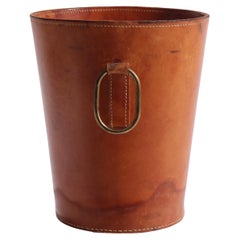 Waste Bin in Patinated Leather, Illums Bolighus, 1950s, Dainsh Midcentury
