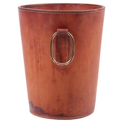 Waste Bin in Patinated Leather, Illums Bolighus, 1950s, Danish Midcentury