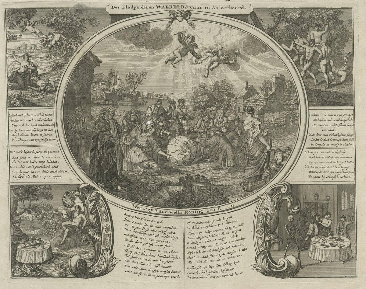 'Waste Paper is Burned to Ashes', a Satire Print on the South Sea Bubble, 1720