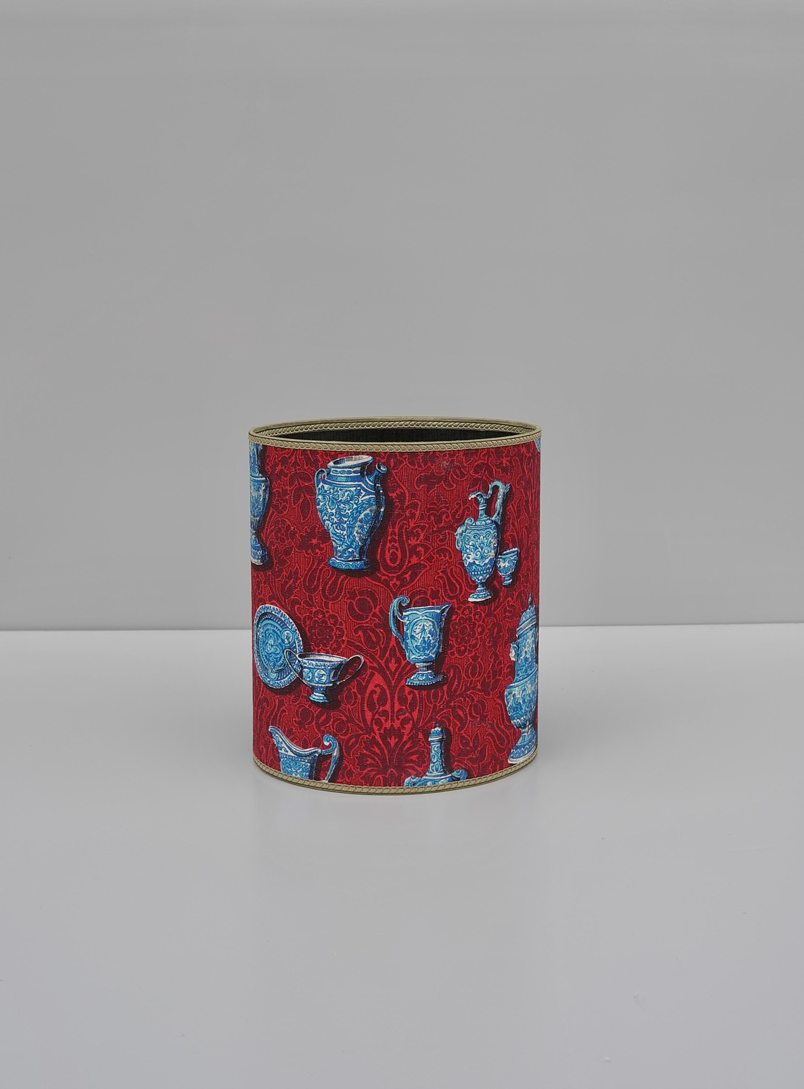 Oval Wastebasket in style of Piero Fornasetti, By Lucari 1950s, in Porcelain China fabric.