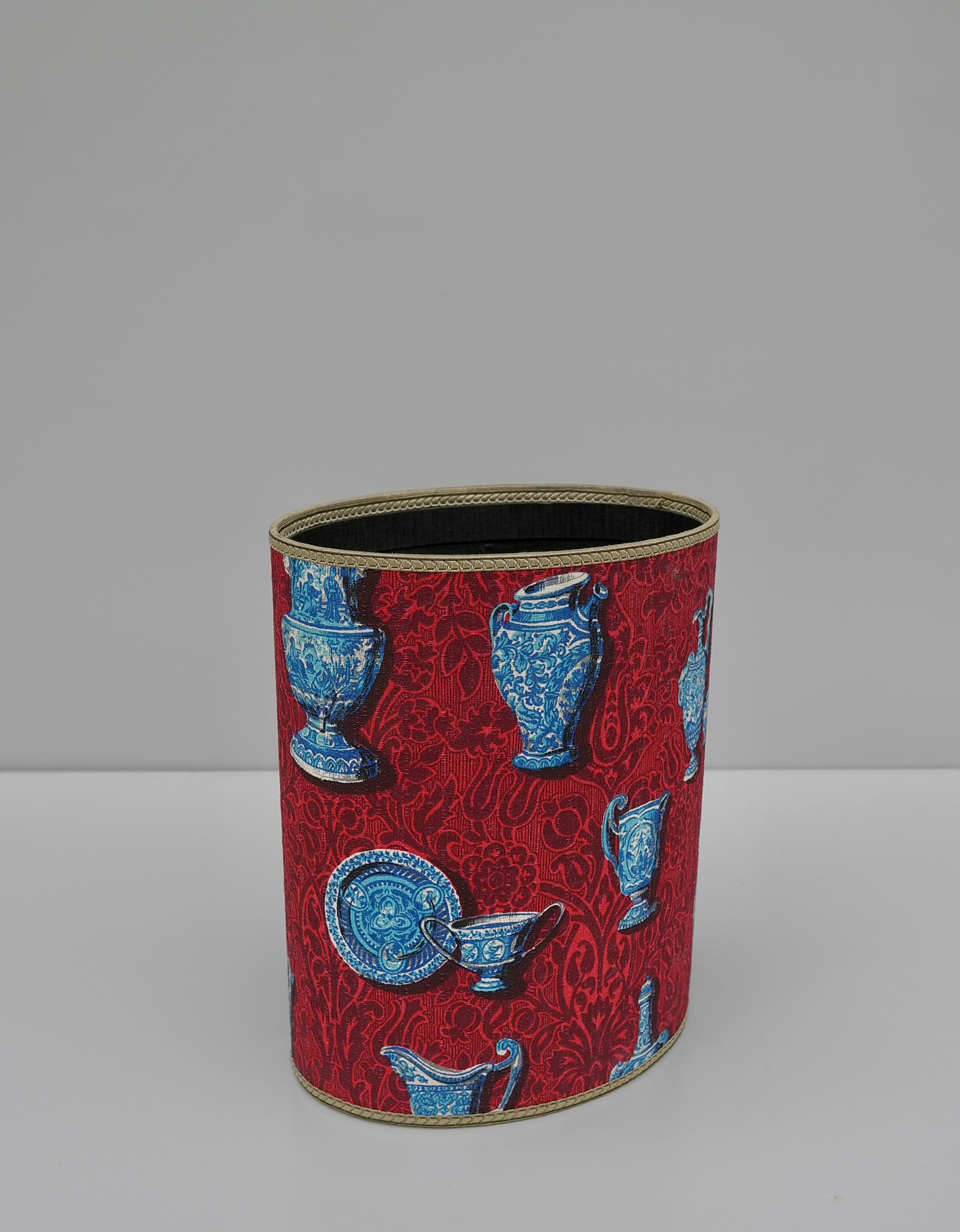 Mid-Century Modern Wastebasket in Style of Piero Fornasetti, Lucari 1950s in porcelain China Fabric