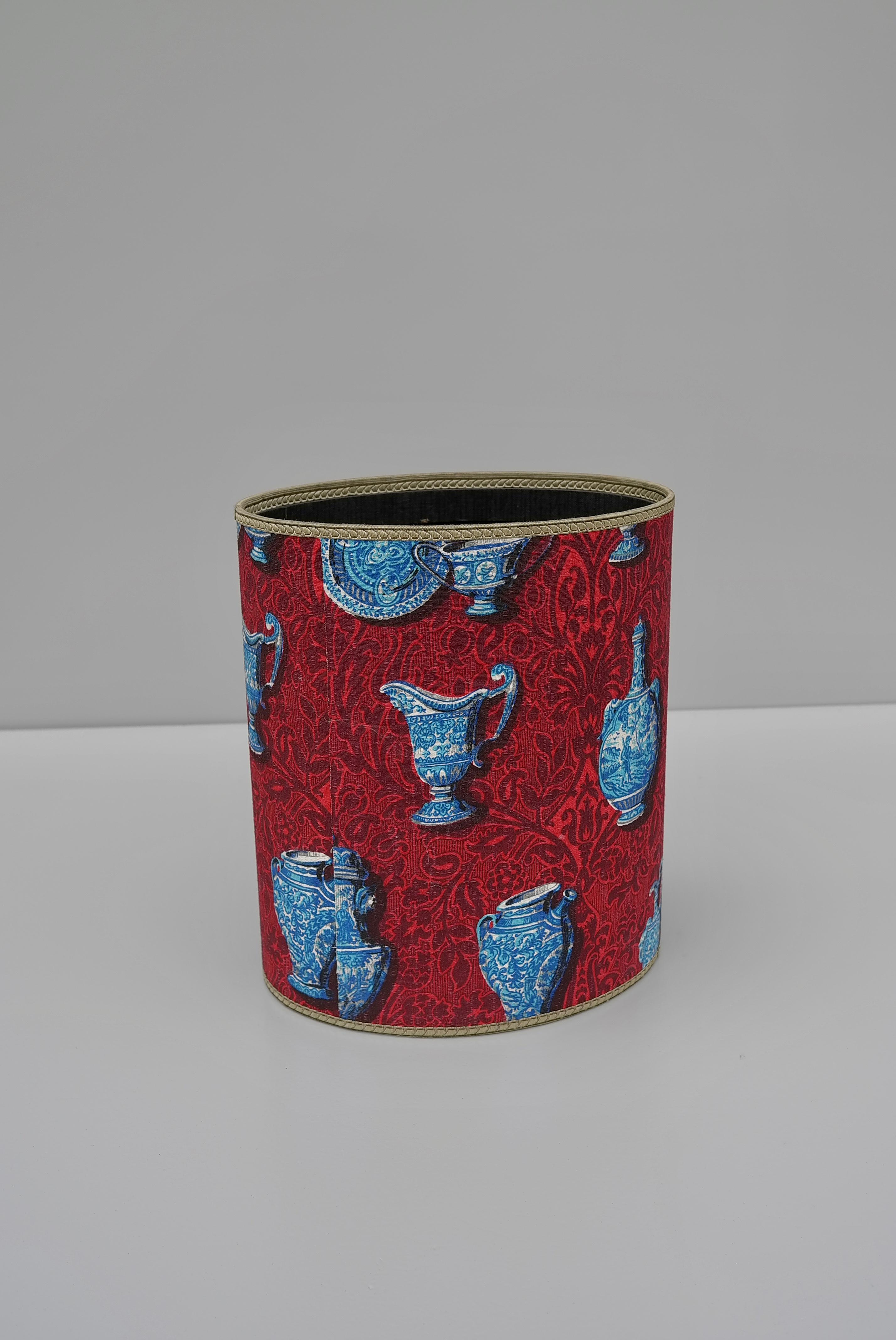 Dutch Wastebasket in Style of Piero Fornasetti, Lucari 1950s in porcelain China Fabric