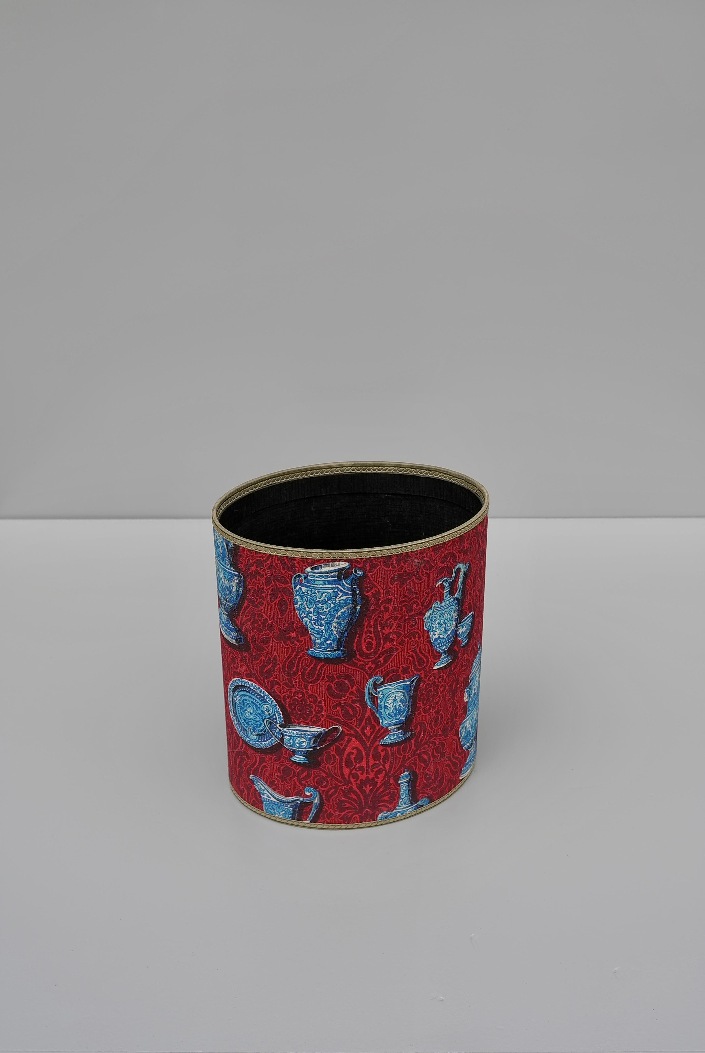 Wastebasket in Style of Piero Fornasetti, Lucari 1950s in porcelain China Fabric 1