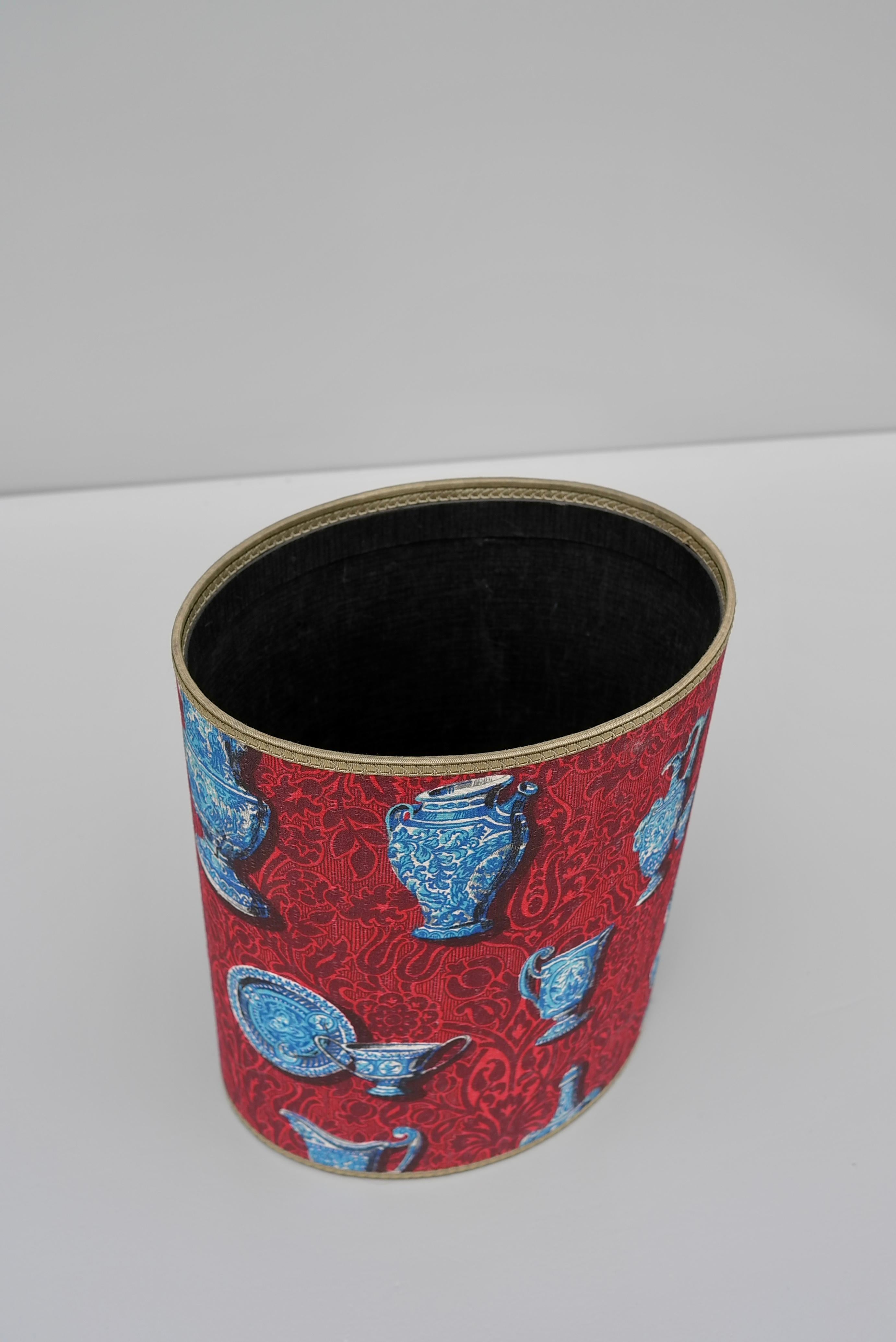 Wastebasket in Style of Piero Fornasetti, Lucari 1950s in porcelain China Fabric 2