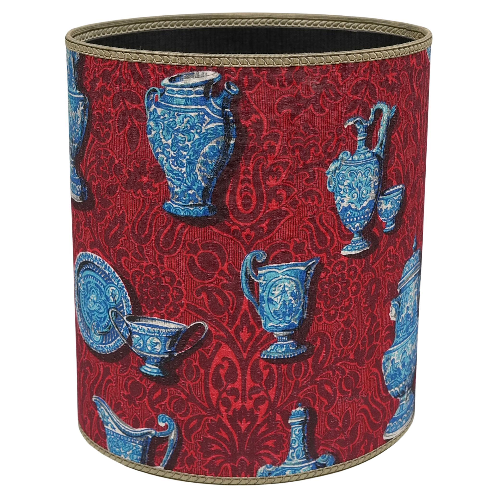 Wastebasket in Style of Piero Fornasetti, Lucari 1950s in porcelain China Fabric