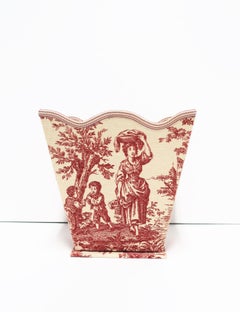 Wastebasket or Trash Can in Red Toile