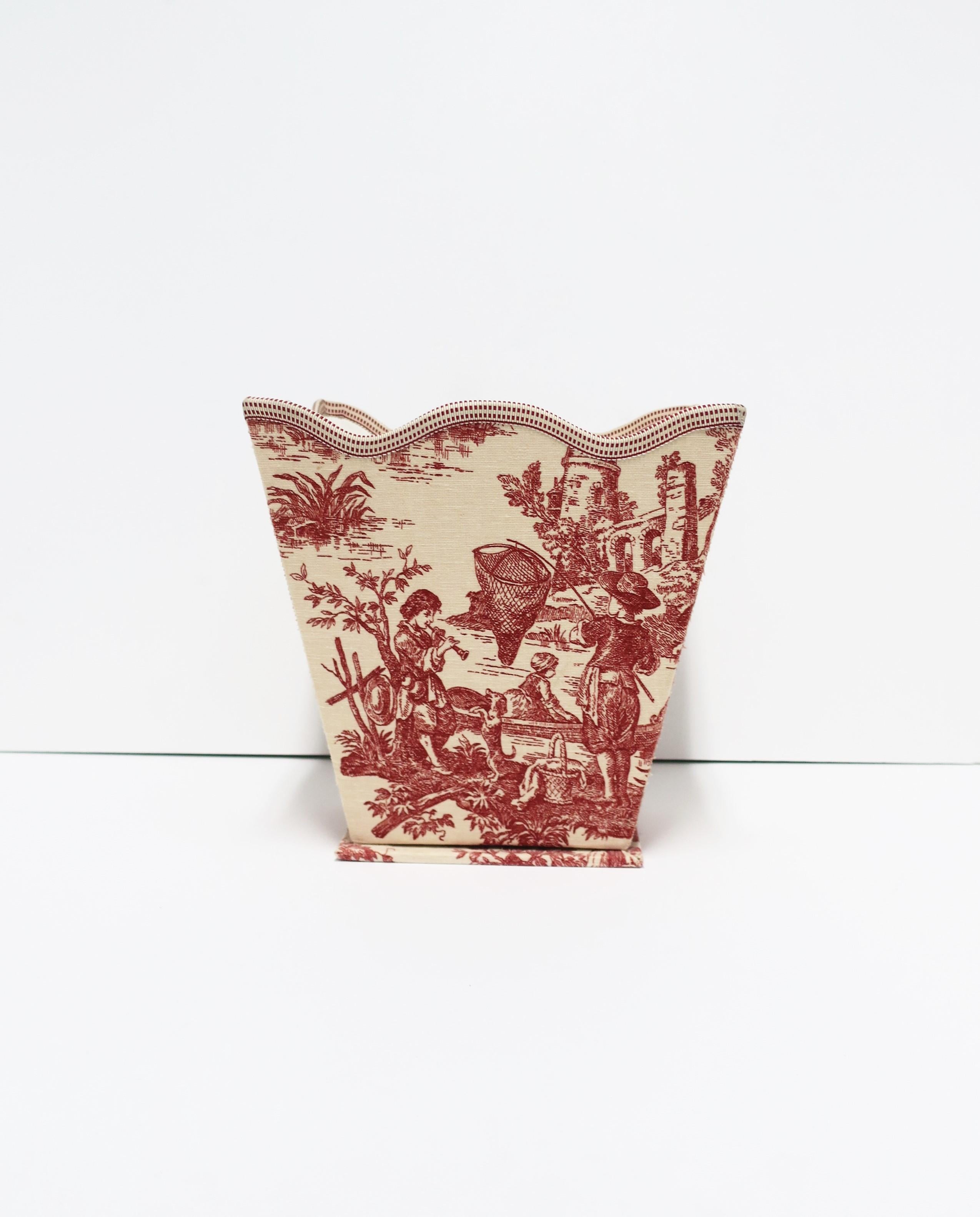 Textile Wastebasket or Trash Can in Red Toile