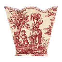 Wastebasket or Trash Can in Red Toile