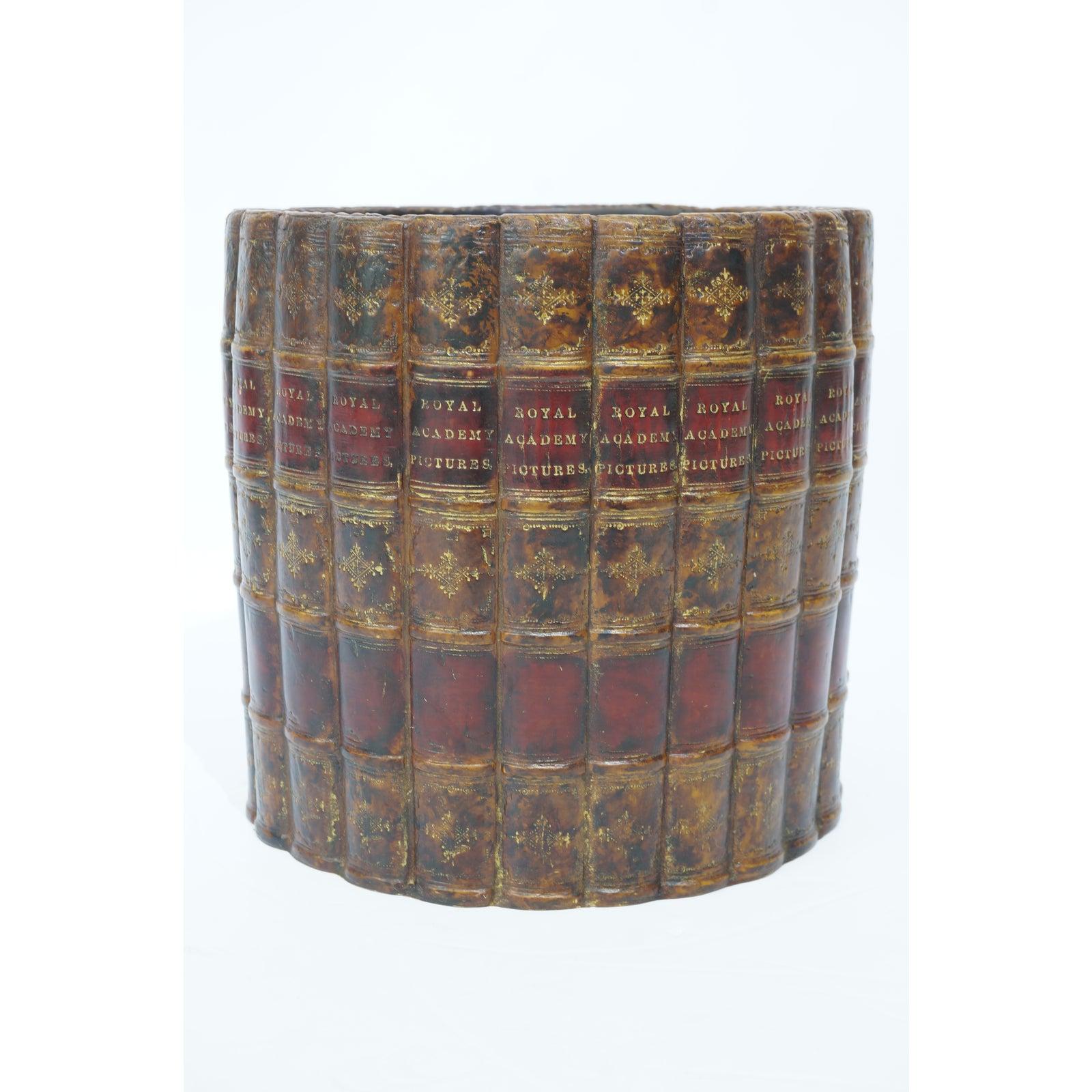 Edwardian Wastebasket with Faux Books Style of Maitland Smith For Sale