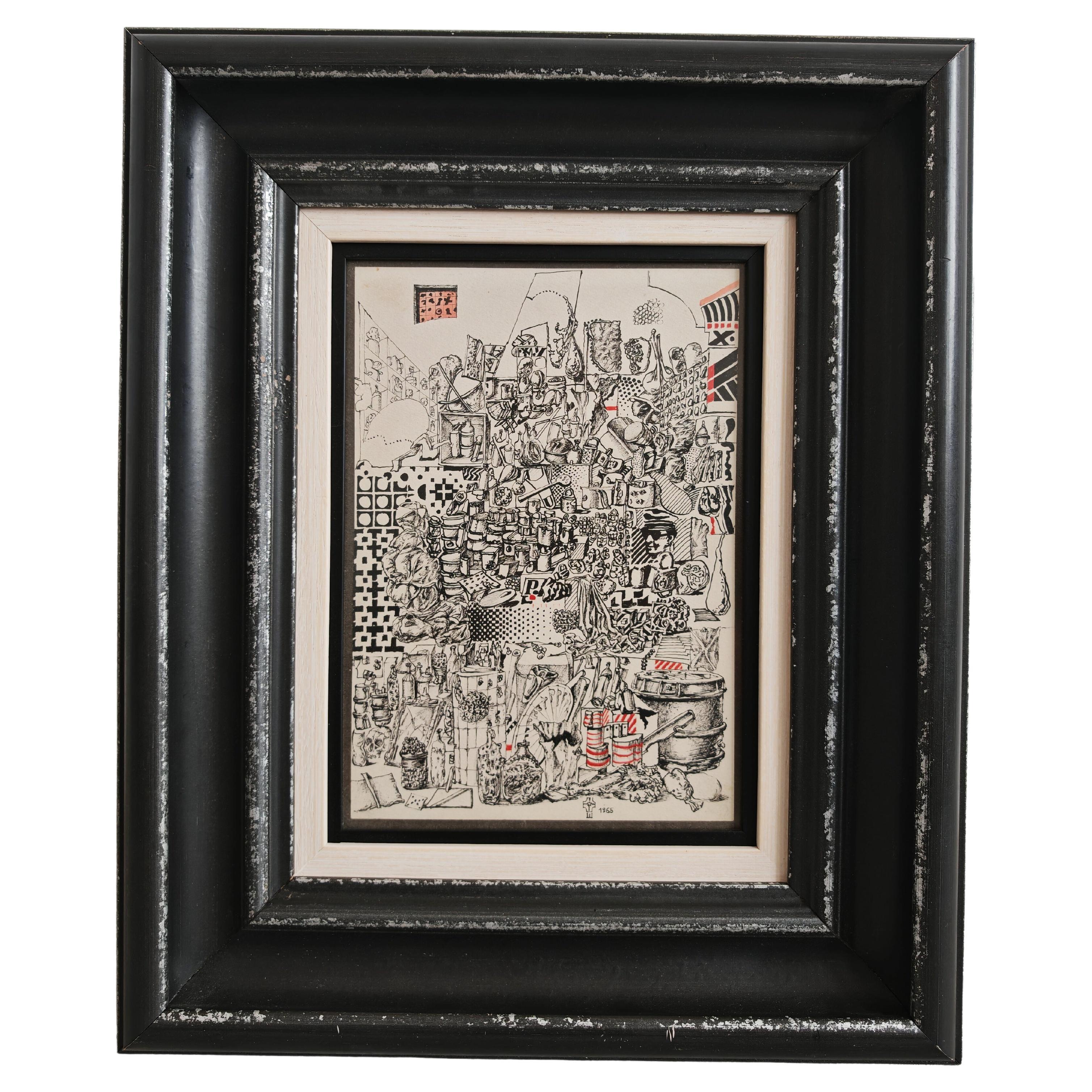 "Wasteland" de Leonid Šejka, encre sur carton fin, Yougoslavie 1965