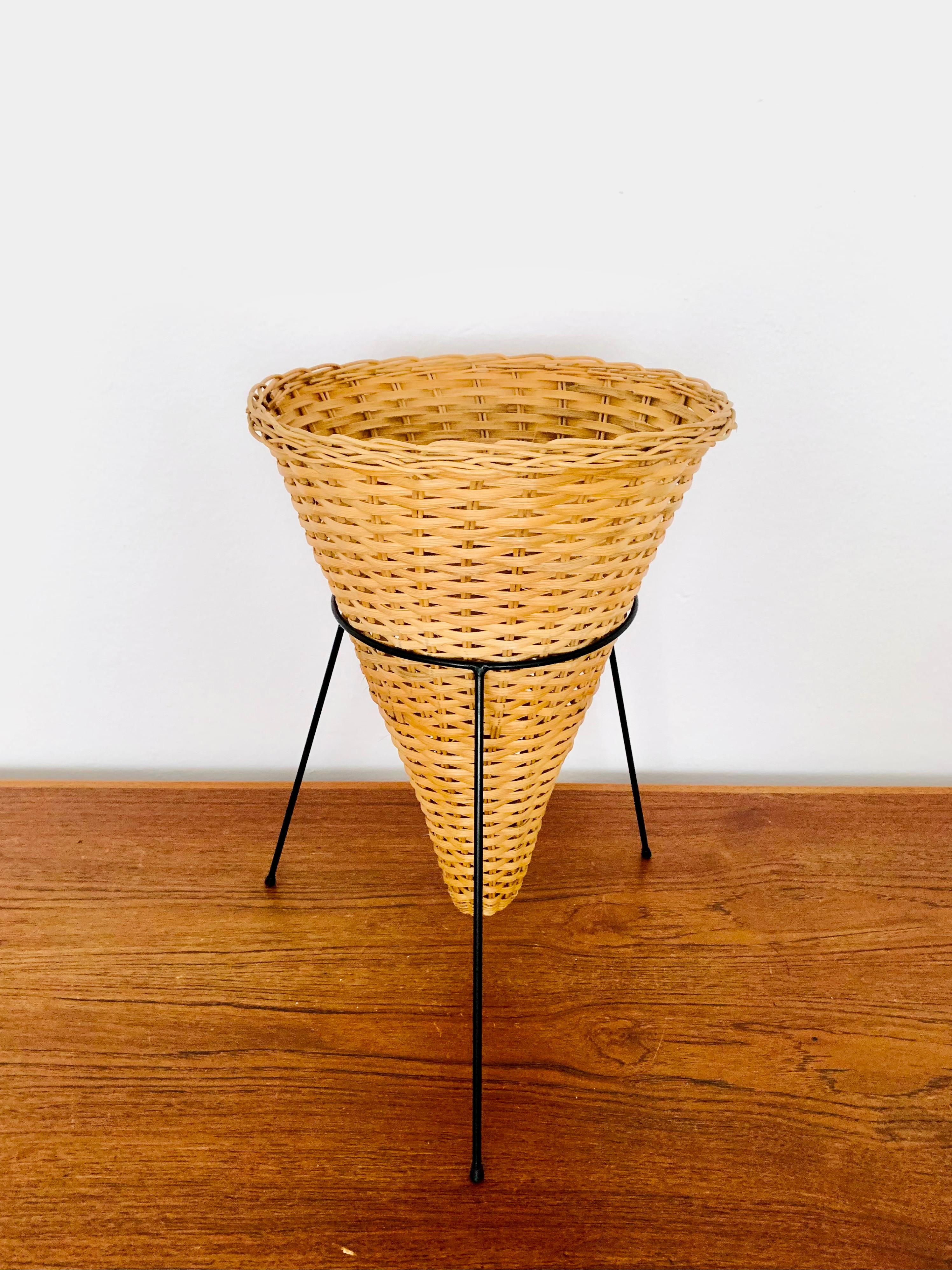 Mid-Century Modern Wastepaper Basket or Wicker Planter For Sale