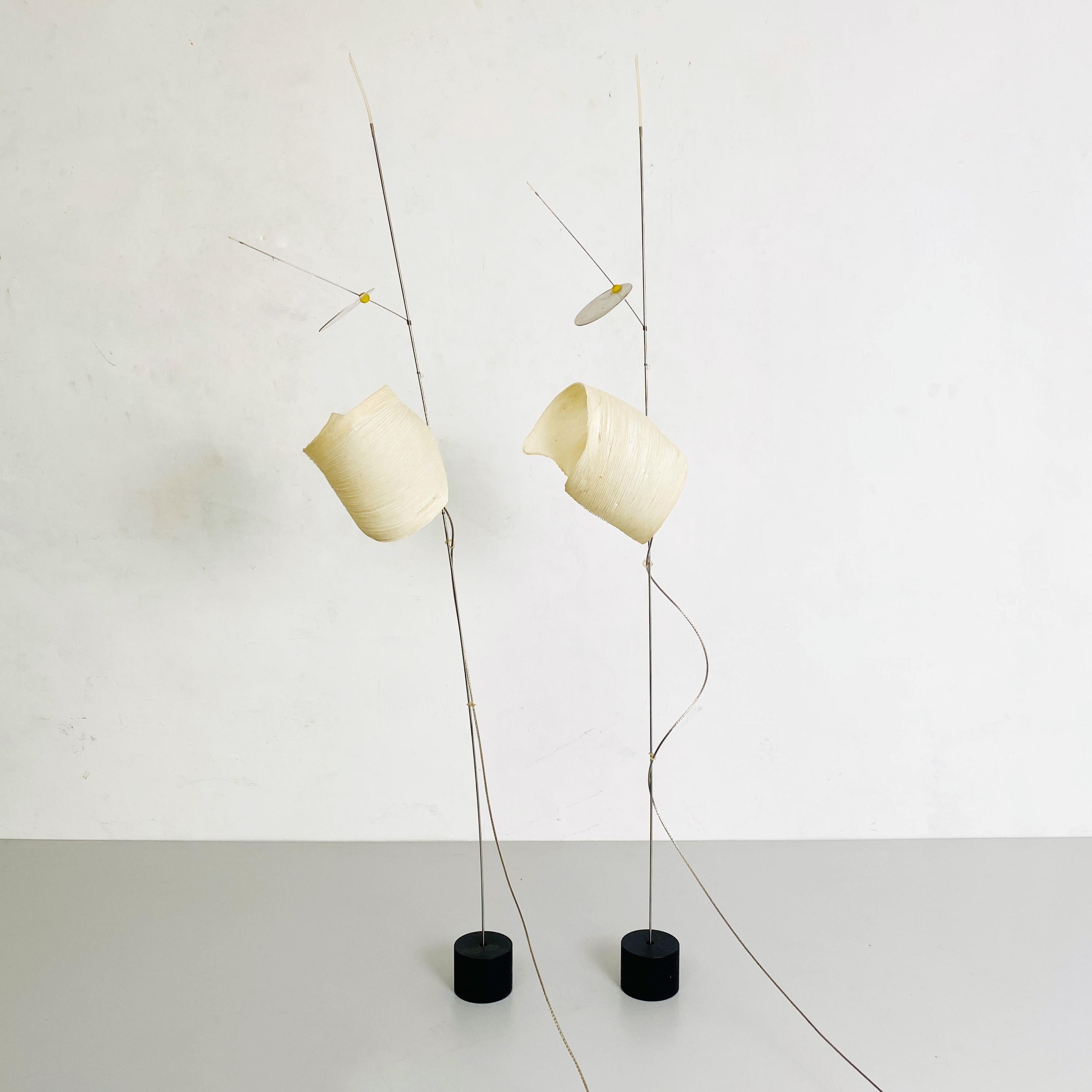 Watapunga lamps by Ingo Maurer and Dagmar Mombacher for Ingo Maurer, 1980s
Watapunga lamps from the MaMo Nouchies series. The lamp is composed of a metal base and stem, an aluminum lamp holder, the sculptural part is in natural paper and mirror.