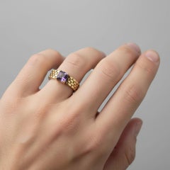 Watch Band Shaped Ring with amethyst for Men, silver, gold