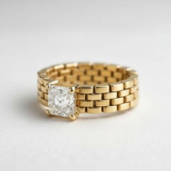 Watch Band Shaped Ring with moissanite for Men, silver, gold