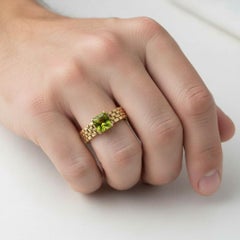 Watch Band Shaped Ring with peridot for Men, silver, gold