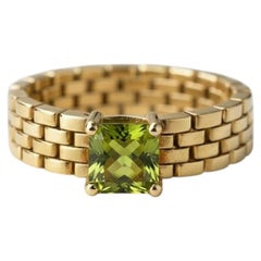Watch Band Shaped Ring with peridot for Men, silver, gold