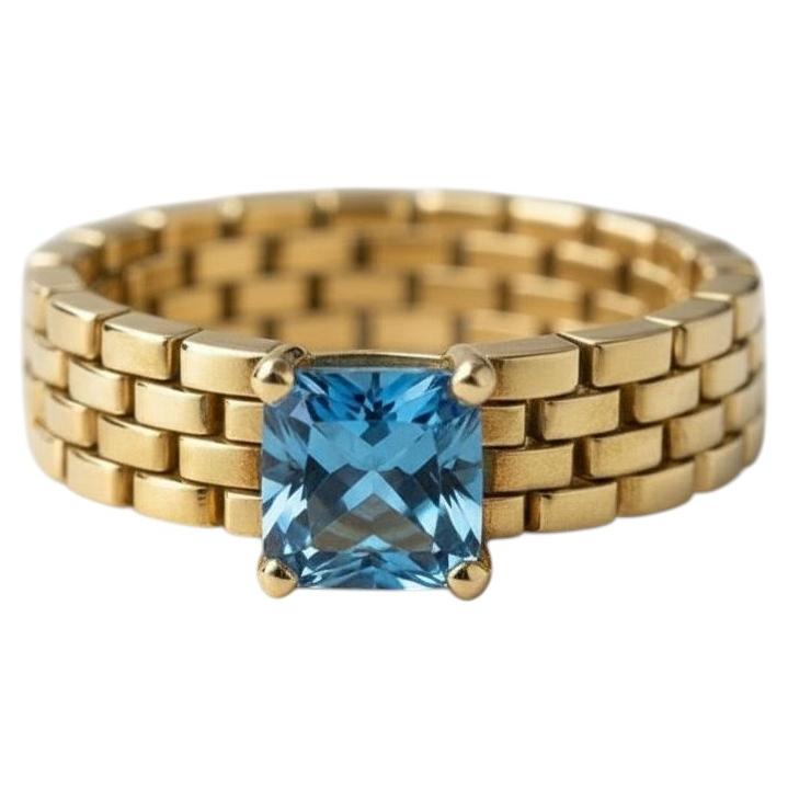 Watch Band Shaped Ring with topaz for Men, silver, gold
